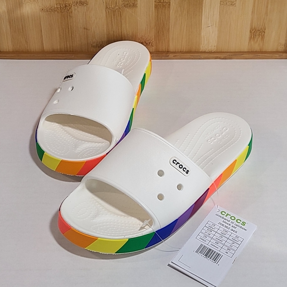 Crocband III Rainbow Block Slides